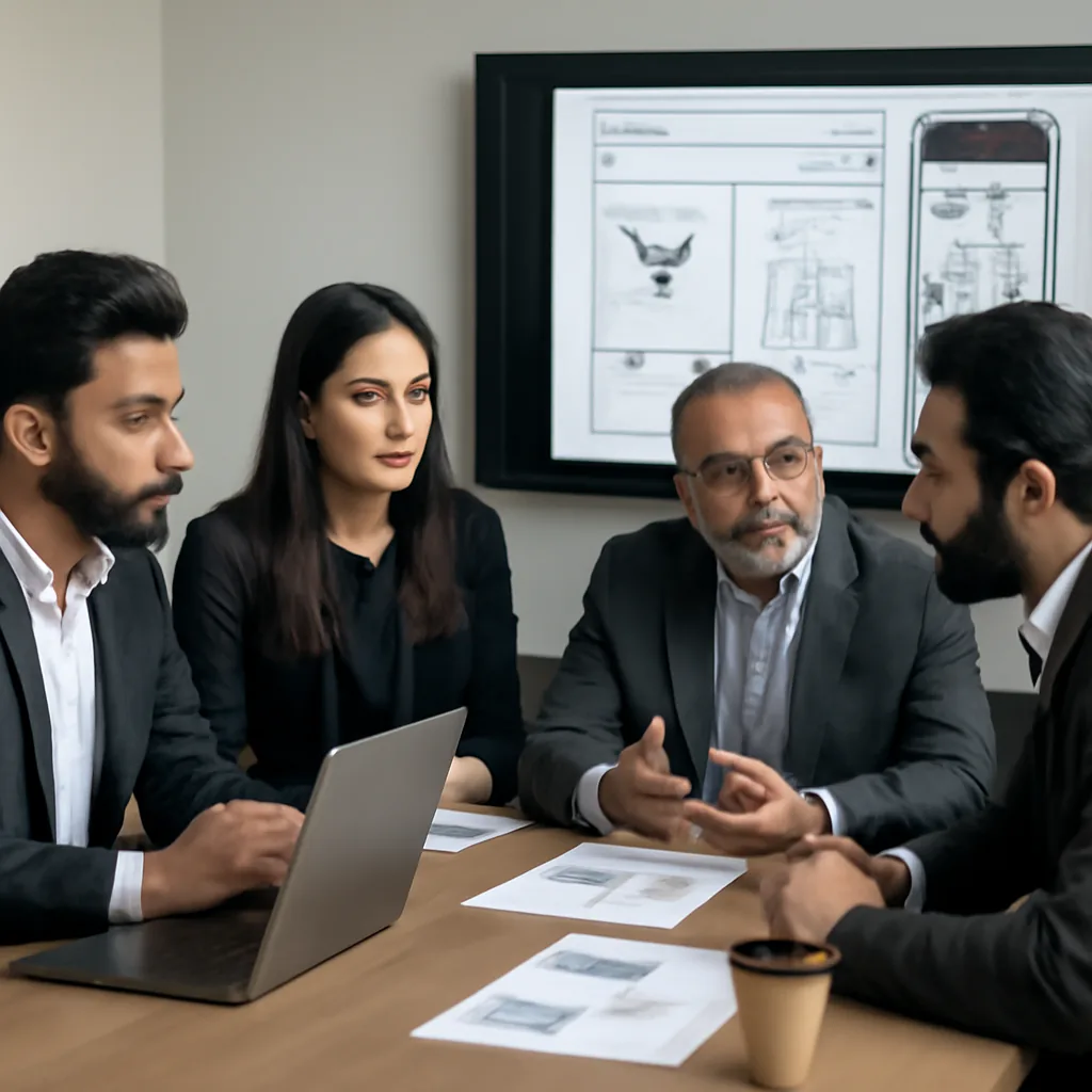 business meeting with Pakistani software consultants discussing ecommerce